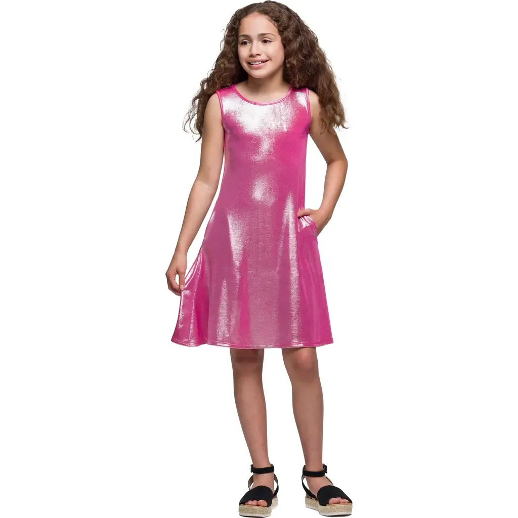 Shimmery Metallic Sleeveless A-Line Dress by 24sevenKid