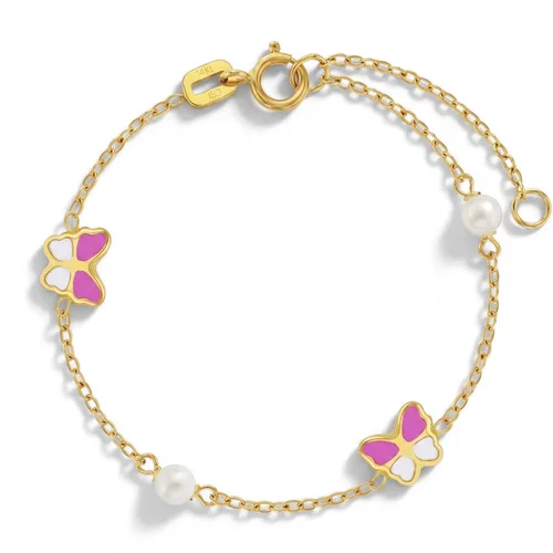 14k Pink Enamel Butterfly Bracelet by In Season Jewelry
