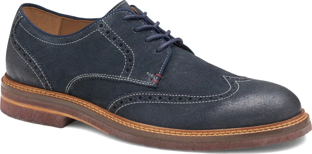 Calder Wingtip Derby in Navy Waxed Suede