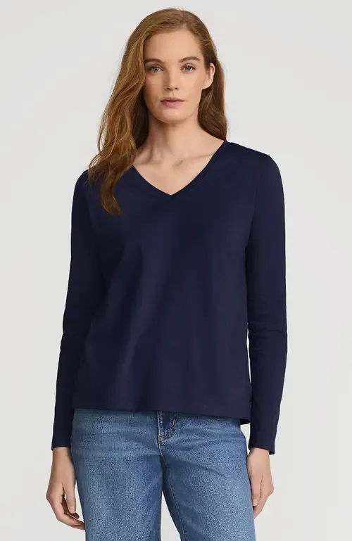 Supima Cotton Long Sleeve V-Neck T-Shirt by Lands' End