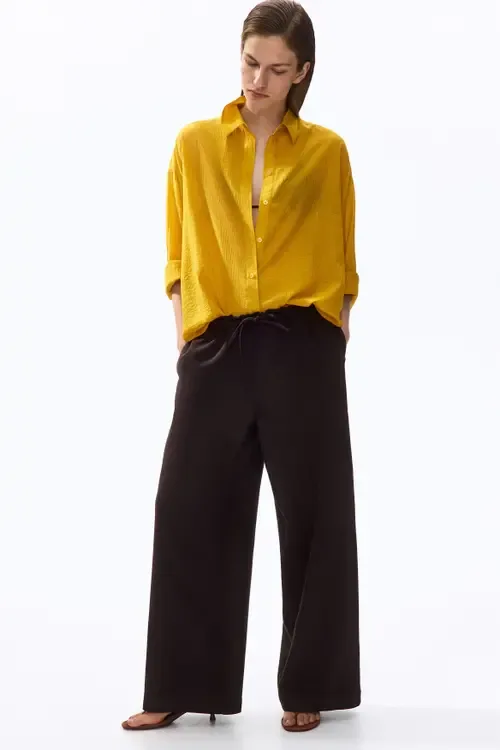 Tie-Belt Wide Paper Bag Trousers by H&M