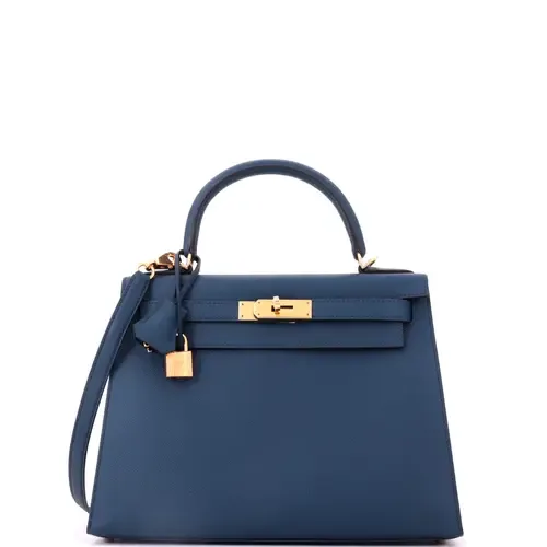 Kelly Handbag Blue Epsom with Gold Hardware 28 by Pre-Owned Hermes