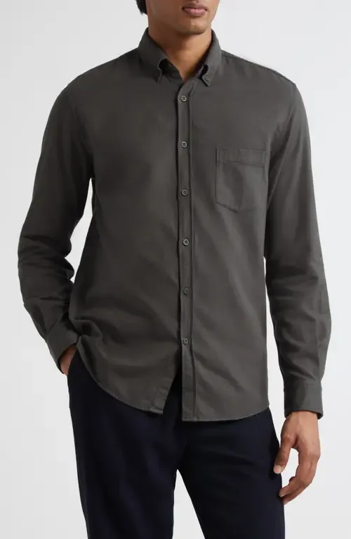 Brushed Cotton Flannel Button-Down Shirt