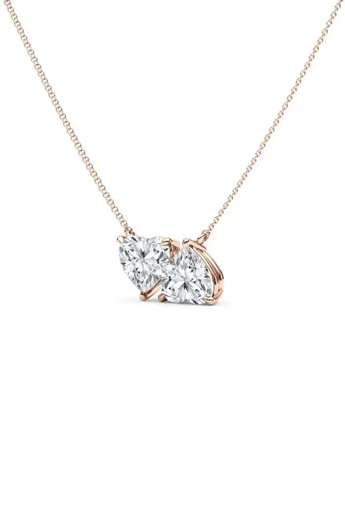 Twin Heart Lab Grown Diamond Necklace in 18K Rose Gold by HauteCarat