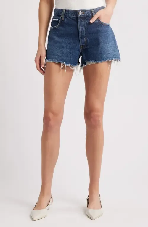 The Hang Frayed Hem Denim Shorts by FRAME