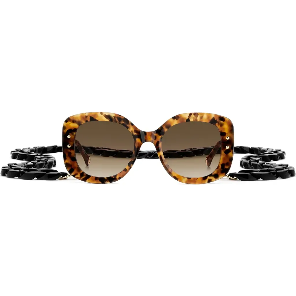 53mm Gradient Rectangular Sunglasses with Removable Chain by Carolina Herrera