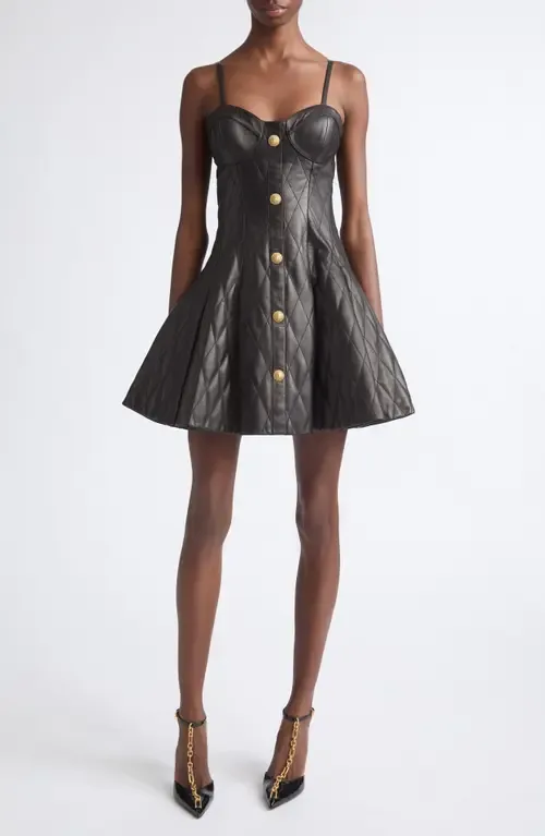 Quilted Leather Corset Minidress by Balmain