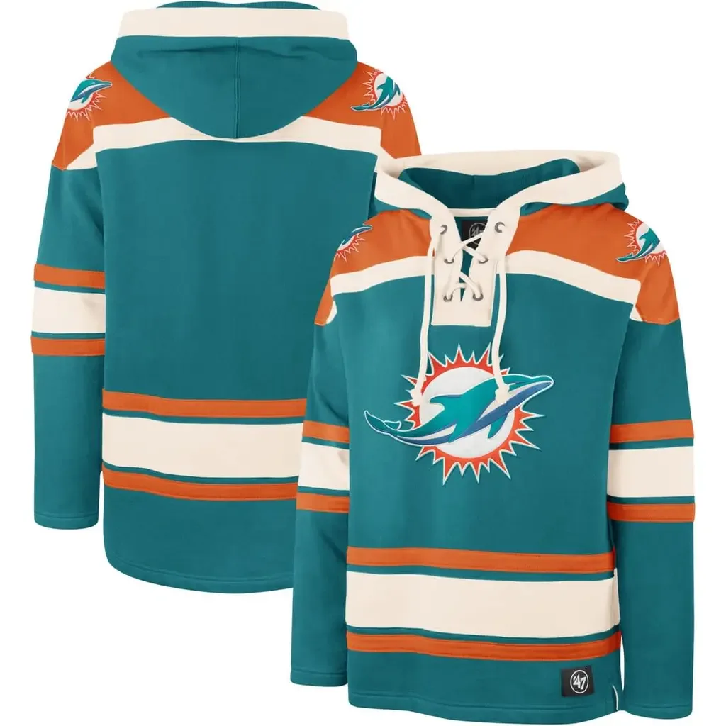 '47 Aqua Miami Dolphins Superior Lacer Pullover Hoodie by '47
