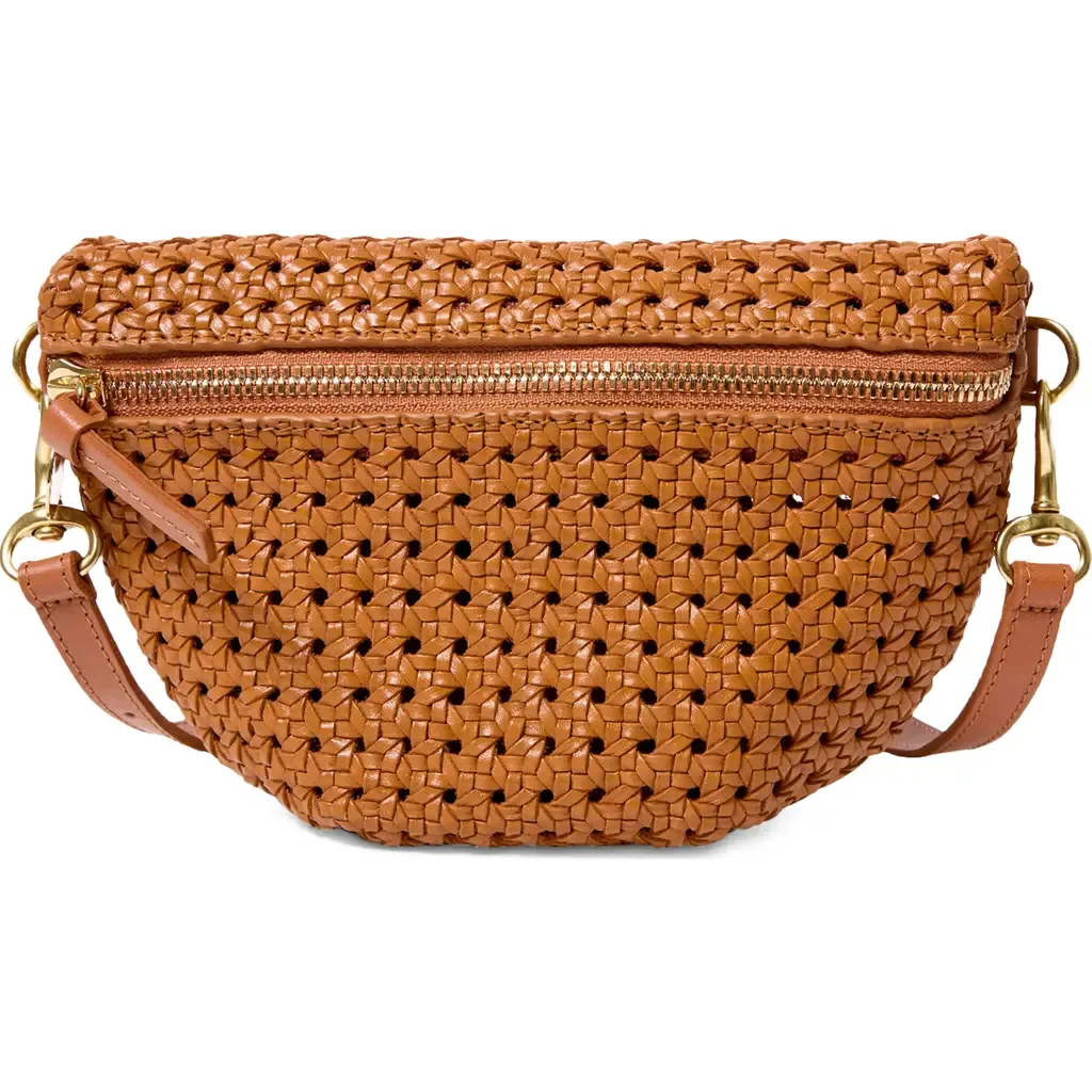 Fanny Rattan Woven Leather Belt Bag by Clare V.