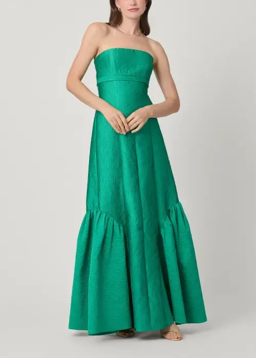 Midnight Nia Emerald Jacquard Dress by Shoshanna