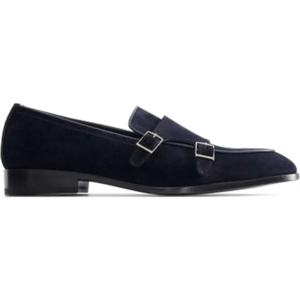 Beaumont Double Monk Strap in Midnight Coast Blue Suede by Anthony Veer