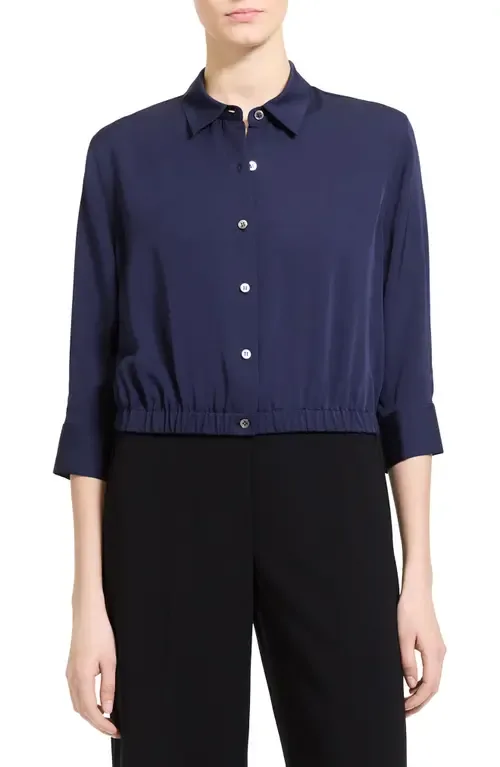 Elastic Hem Silk Button-Up Shirt by Theory