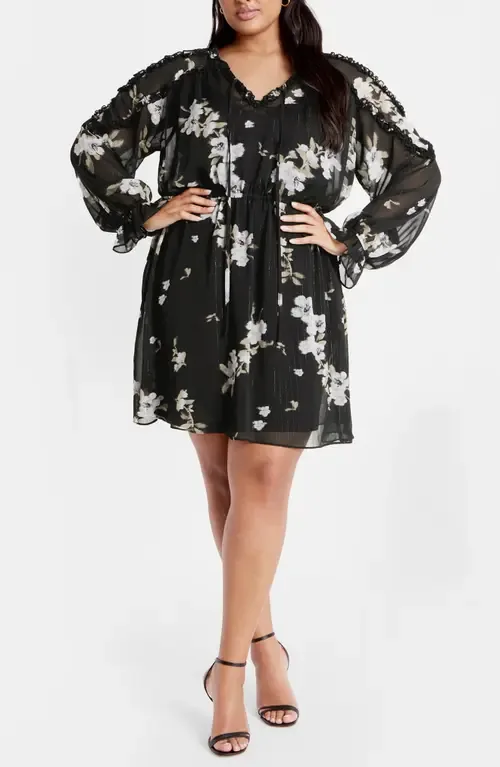 Nina Print Metallic Long Sleeve Dress by City Chic