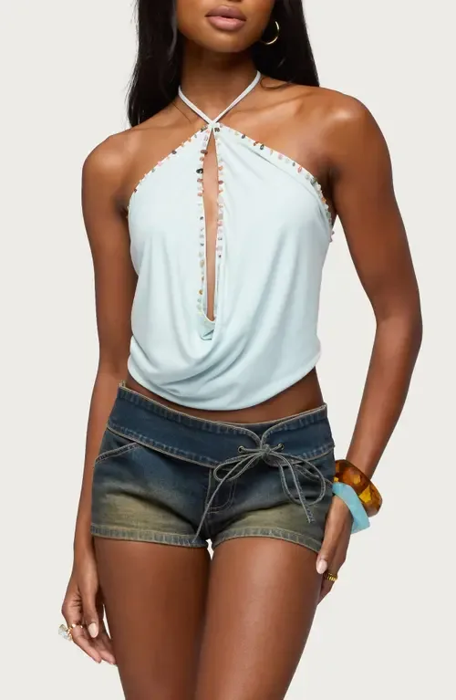 Stone Cowl Neck Knit Halter Top by EDIKTED