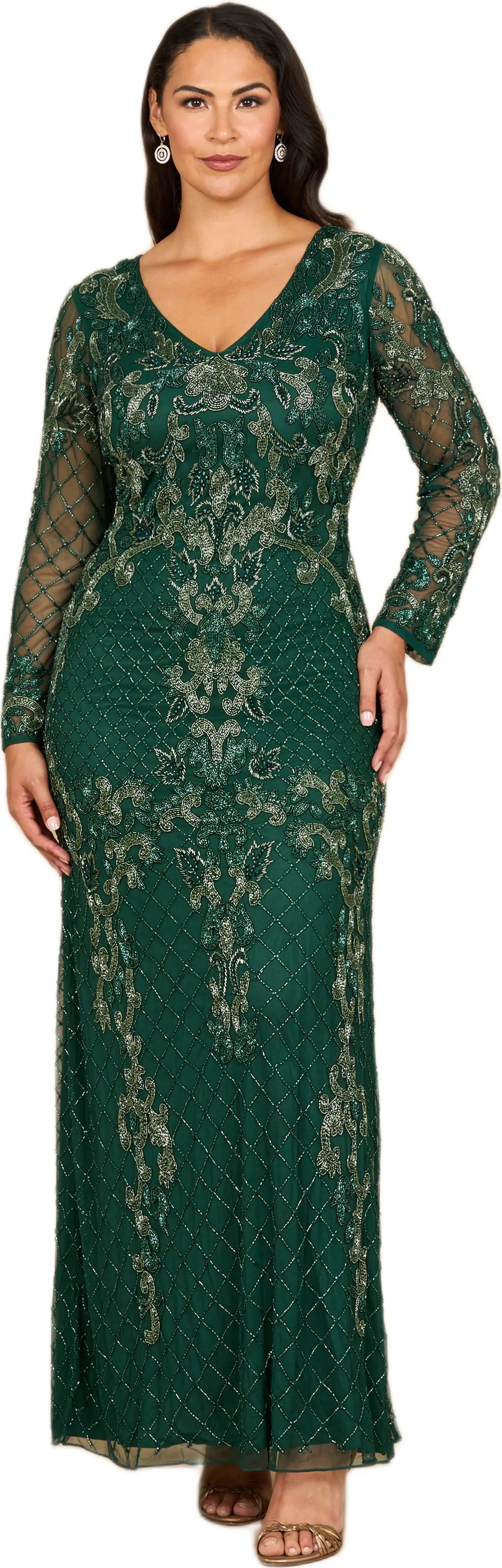 Long Sleeve Contrast Beaded Gown