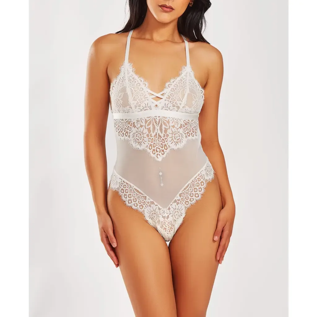 Lash Lace Sheer Mesh Halter Bodysuit by iCollection
