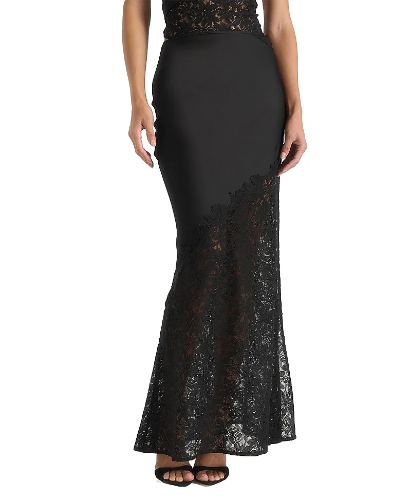 Belle Satin Lace Maxi Skirt by Maniere De Voir