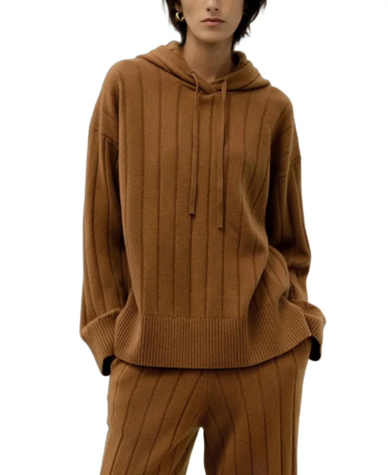 Ribbed Hooded Knit Top by Lilysilk