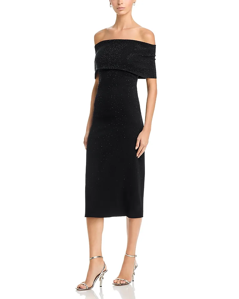 Jet Bead Knit Off-the-Shoulder Dress by Teri Jon