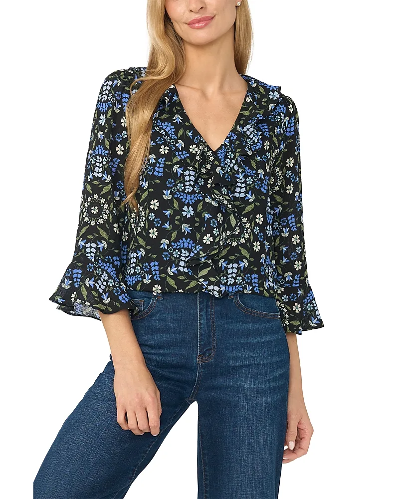 Cascading Ruffle Bell Sleeve Blouse by CeCe