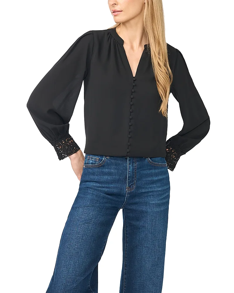 Cotton Blend Lace Cuff Blouse by CeCe