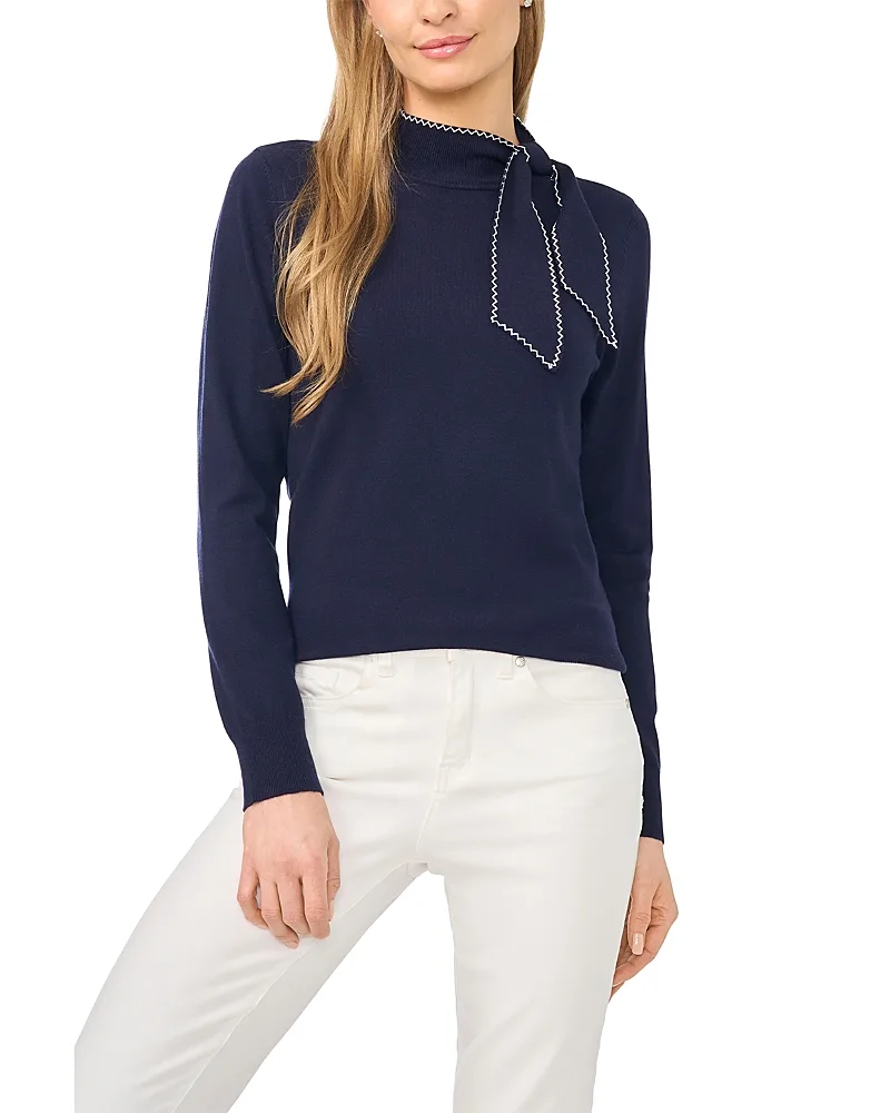 Embroidered Tie Neck Sweater by CeCe