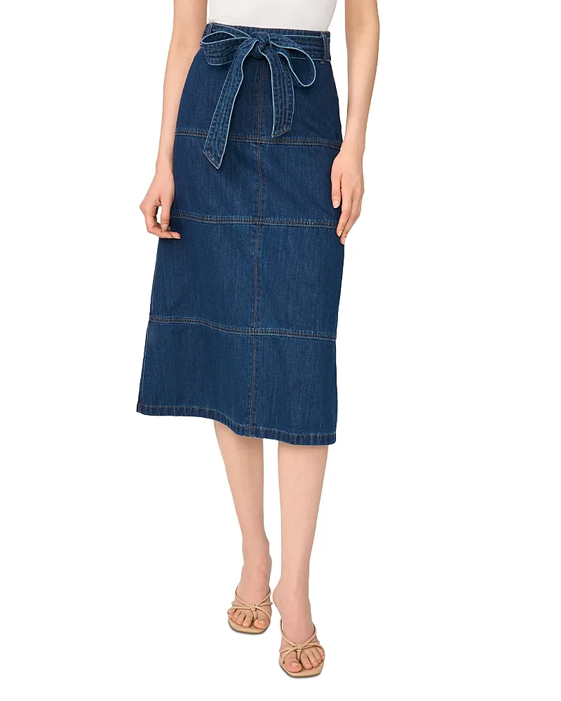 Denim Belted Midi Skirt by CeCe