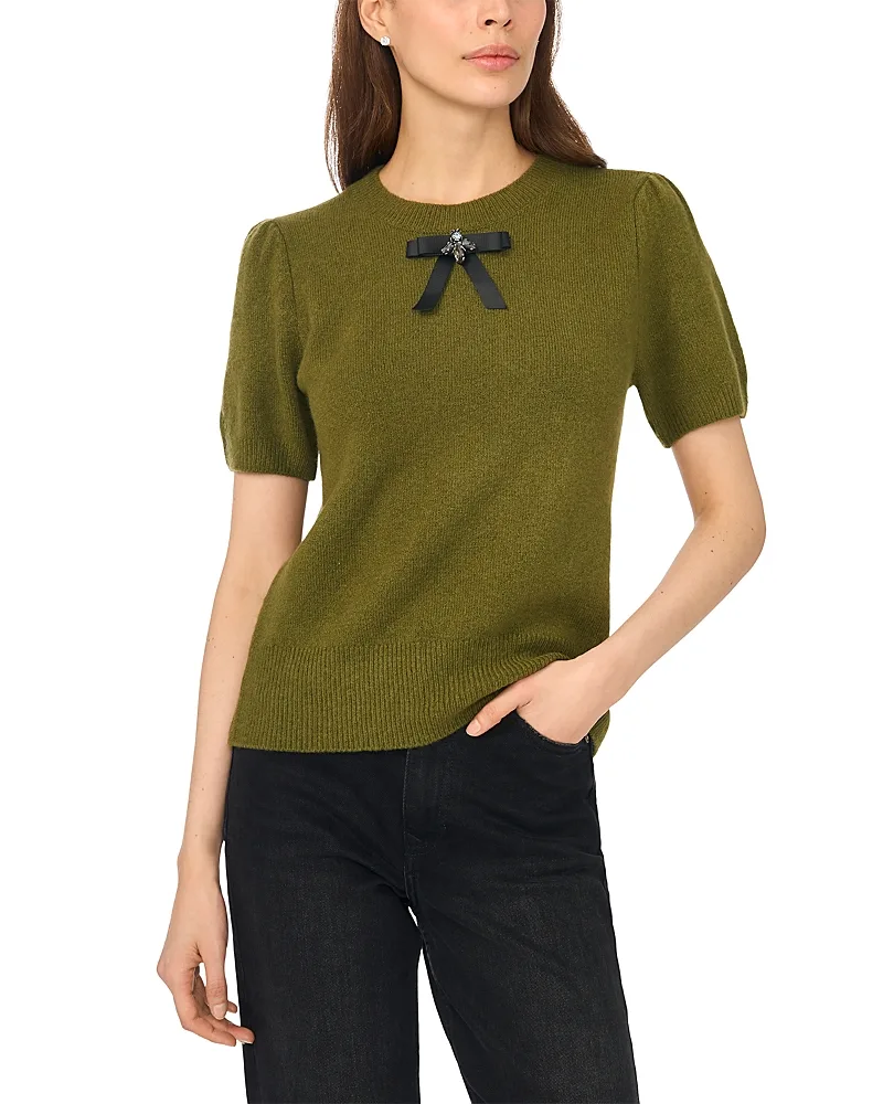 Bow Detail Short Sleeve Sweater by CeCe