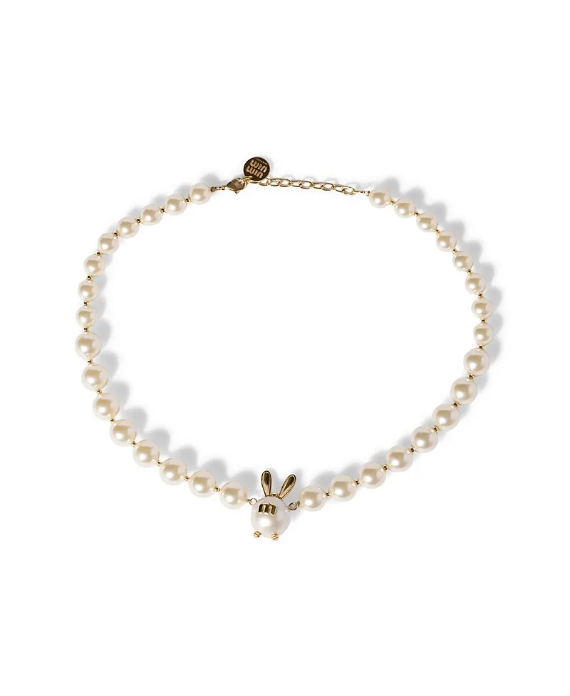 Metal and Imitation Pearl Necklace by Miu Miu