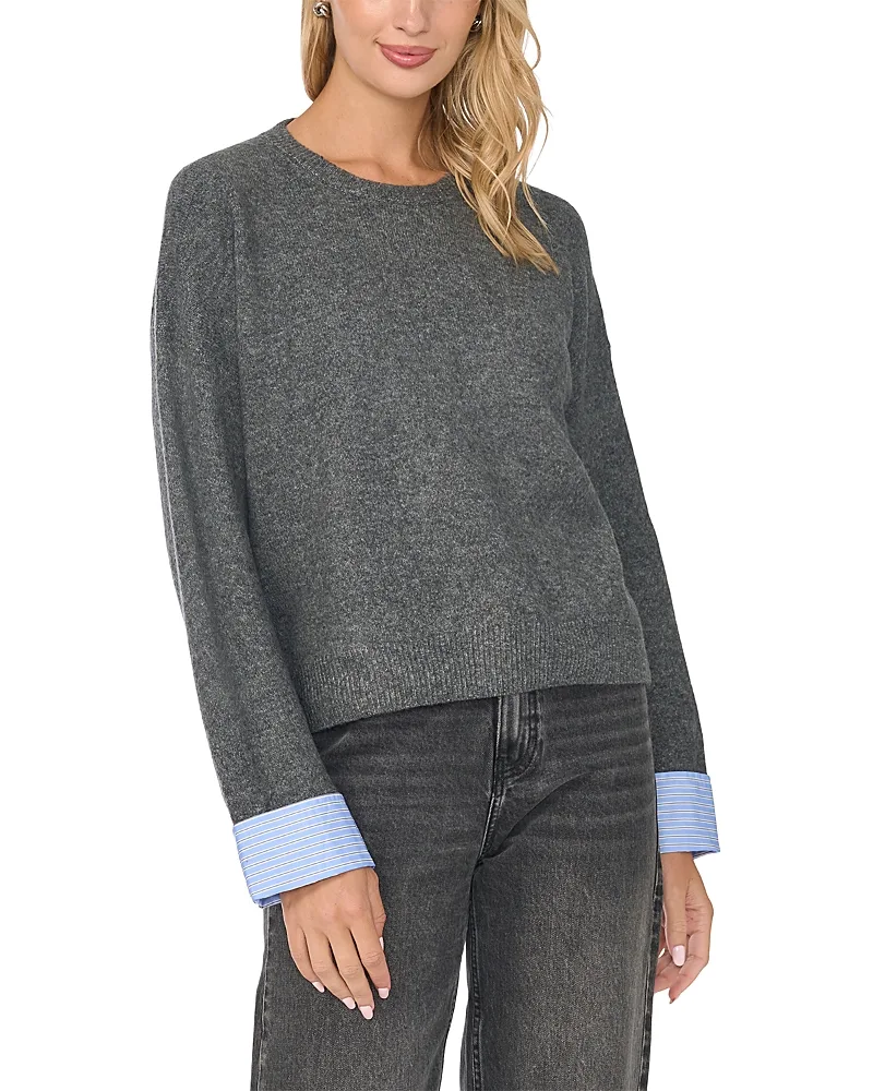 Woven Cuff Crewneck Sweater by Vince Camuto