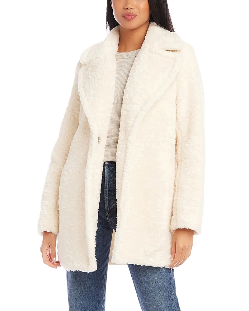 Notched Collar Fleece Coat by Karen Kane
