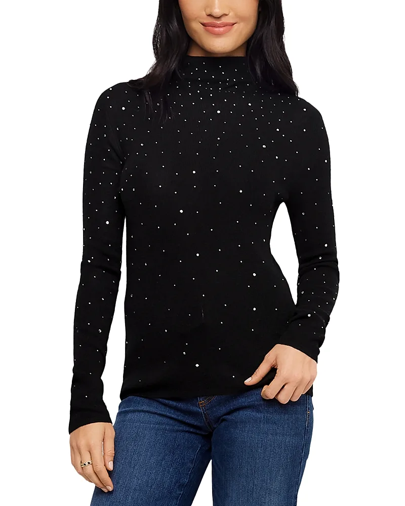 Rhinestone Embellished Mock Neck Sweater by Karen Kane