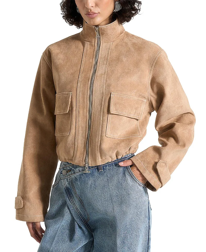 Nawel Suede Contrast Stitch Jacket with Cinched Hem by Maniere De Voir