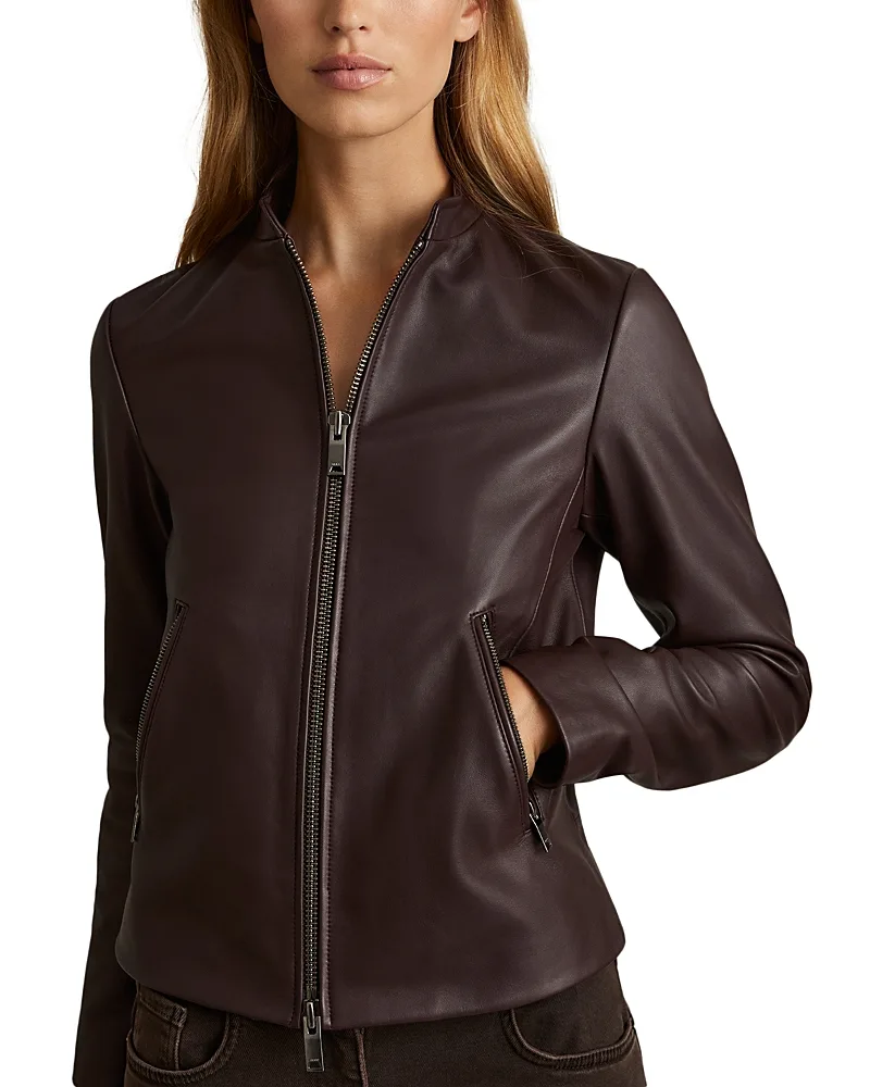 Allie Leather Moto Jacket by Reiss