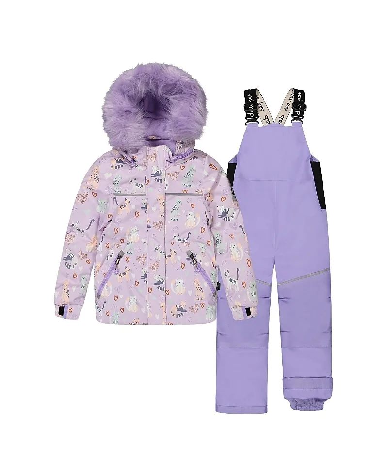 Discover Cats Faux Fur Hood Jacket & Suspender Pants Two Piece Snowsuit by Deux Par Deux