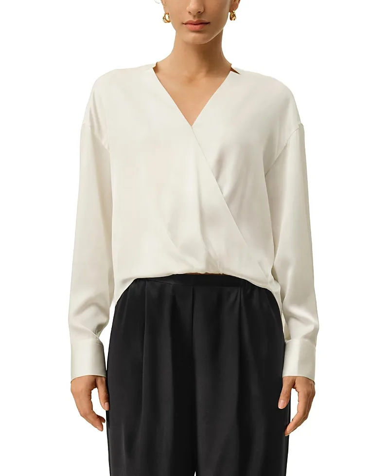 Silk Charmeuse Regular V-Neck Shirt by Lilysilk