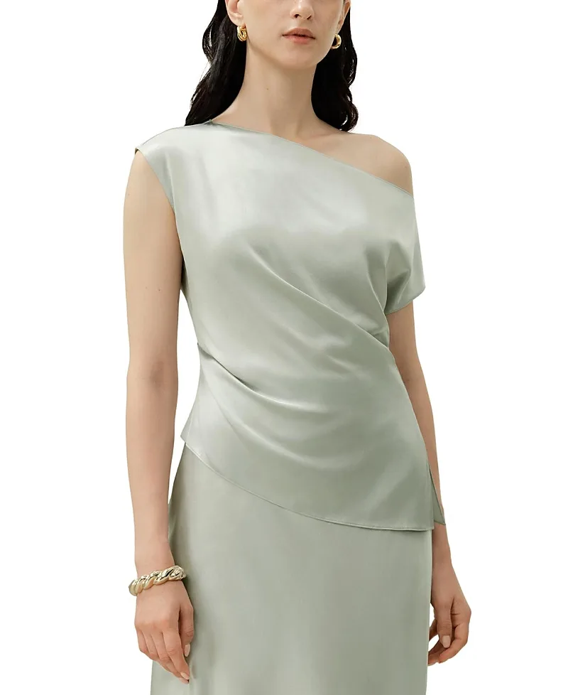 Stretch Silk Charmeuse Asymmetric Top