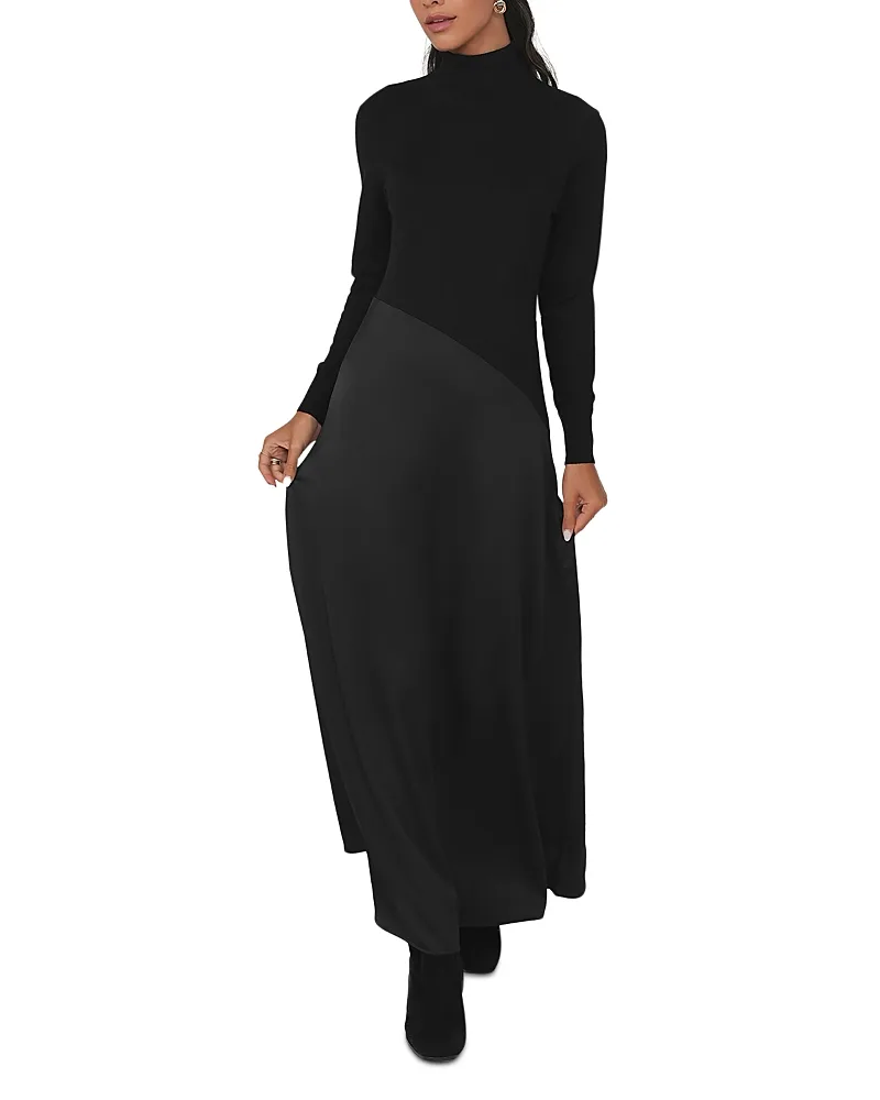 Mixed Media Turtleneck Maxi Dress