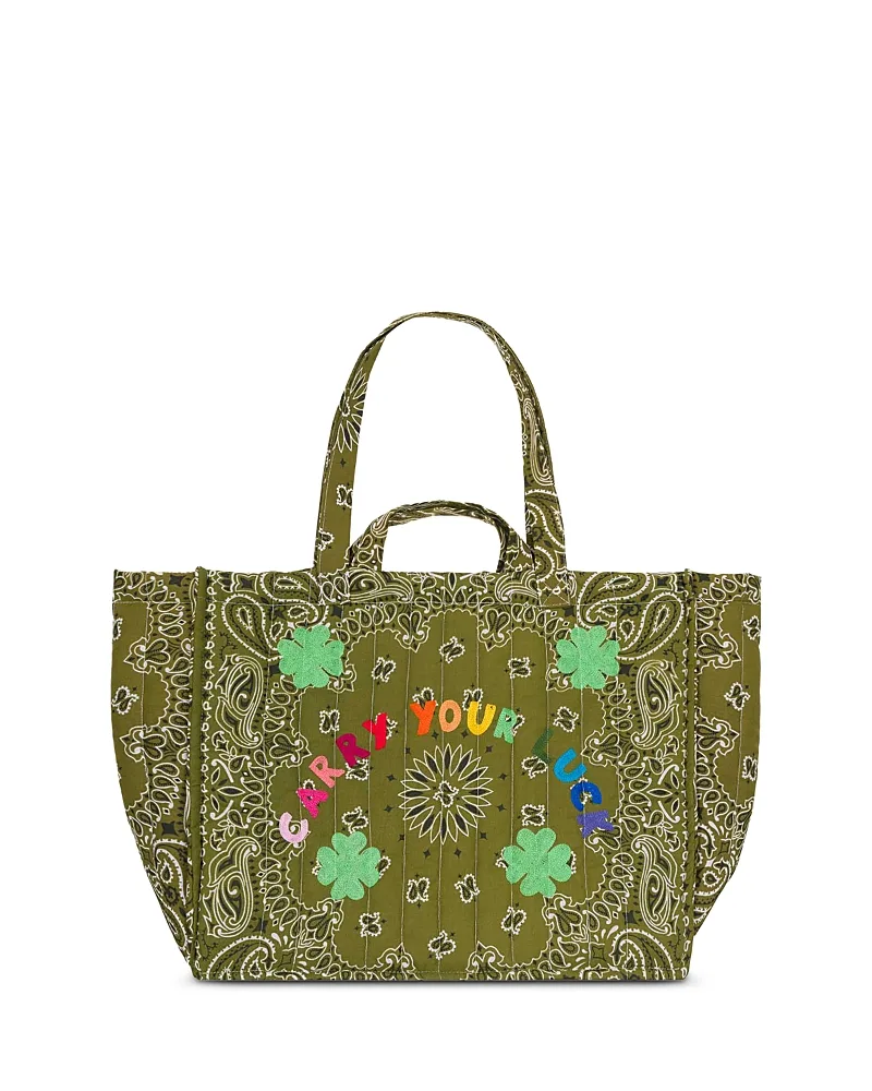 Maxi Cabas Matelasse Large Embroidered Mushroom Paisley Cotton Shoulder Bag
