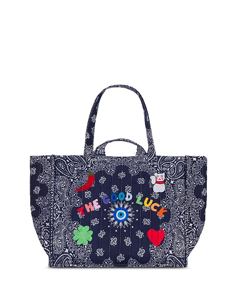Maxi Cabas Matelasse Large Embroidered Mushroom Paisley Cotton Shoulder Bag