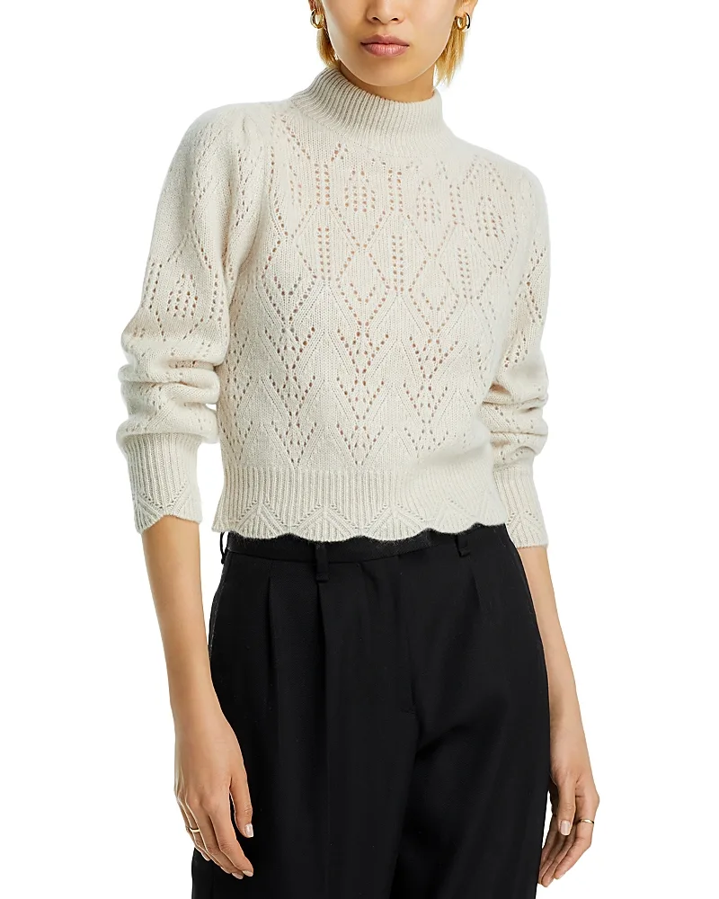 100% Cashmere Pointelle Mock Neck Sweater