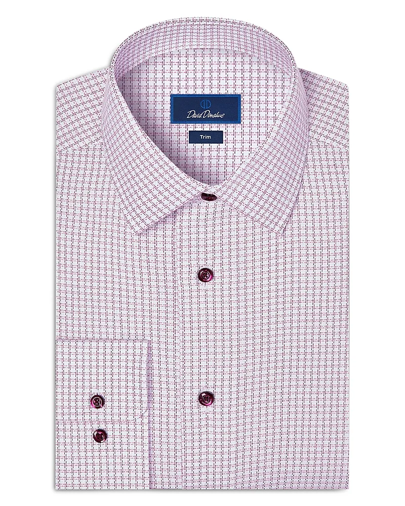 Trim Fit Textured Check Cotton Dress Shirt by David Donahue
