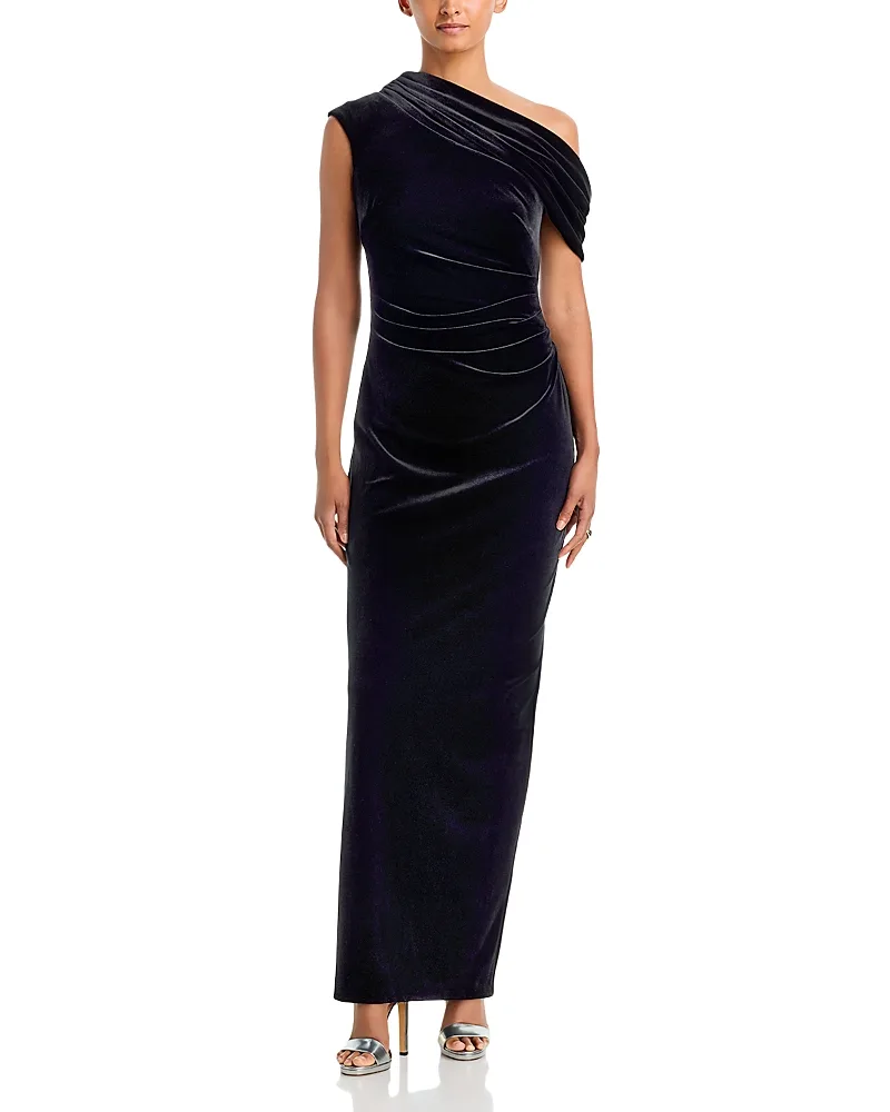 Asymmetric Velvet Maxi Dress