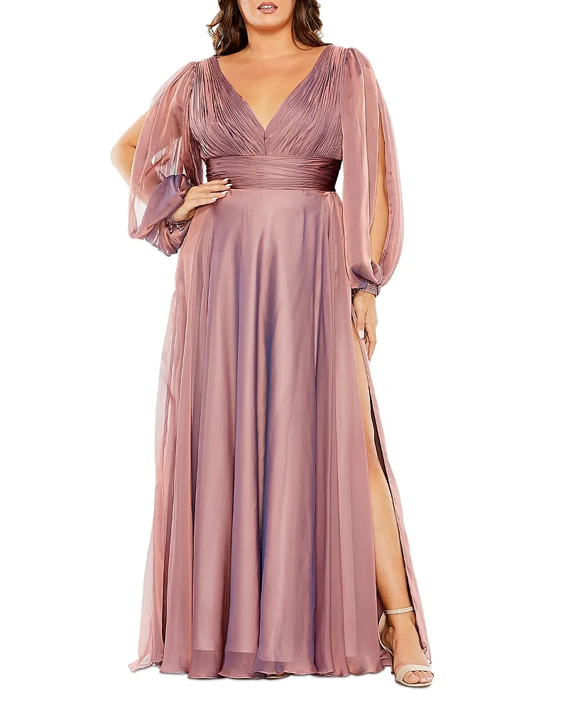 Mac Duggal Puff Sleeve Embellished a Line Gown by M.A.C.