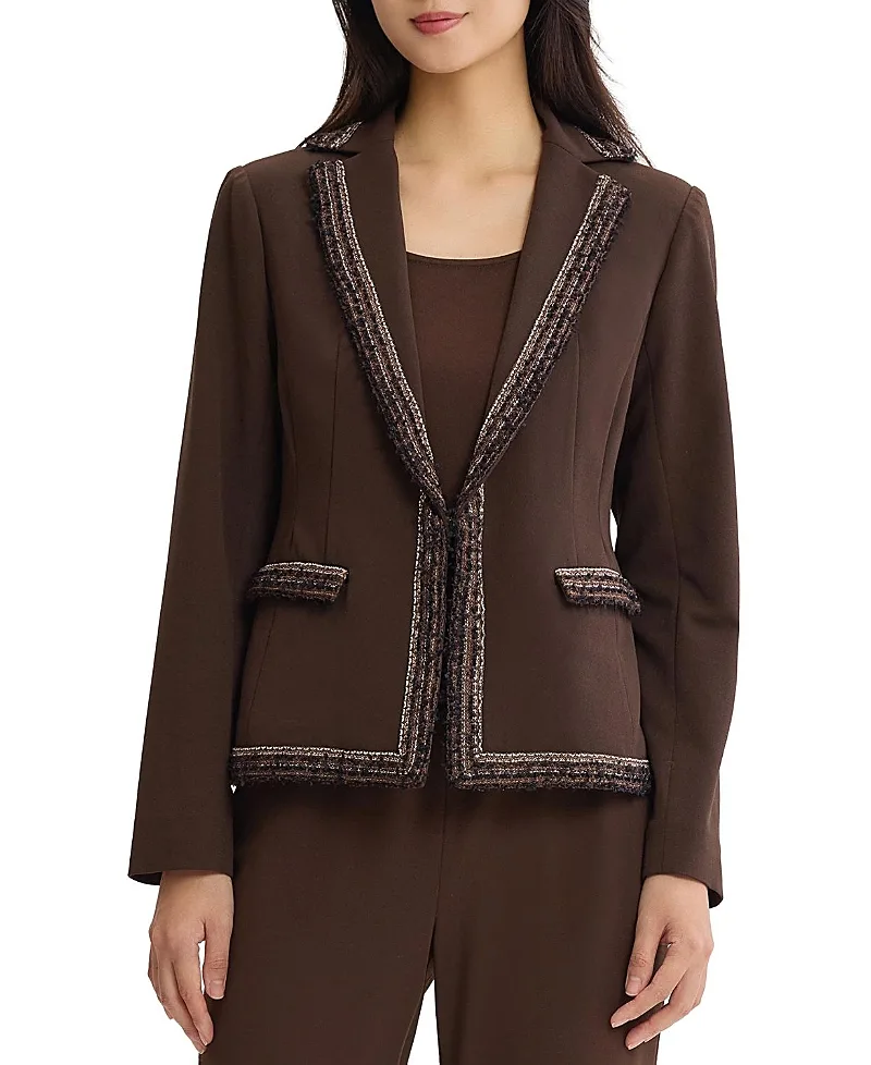 Stretch Deco Crepe Knit Trim Jacket by Ming Wang
