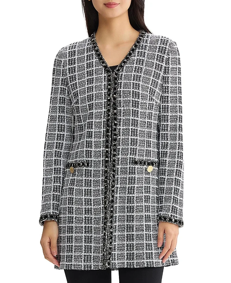Heritage Velvet Ribbon Trim Plaid Knit Jacket