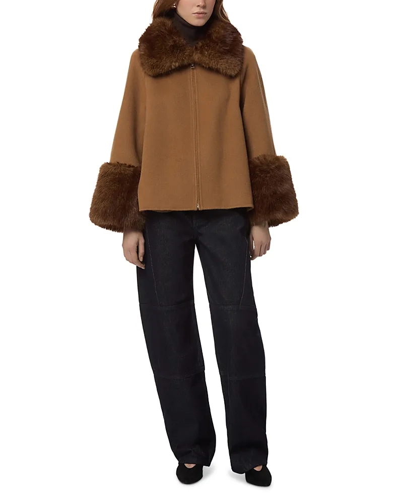 Judie Faux Fur Trim Wool Coat by Apparis