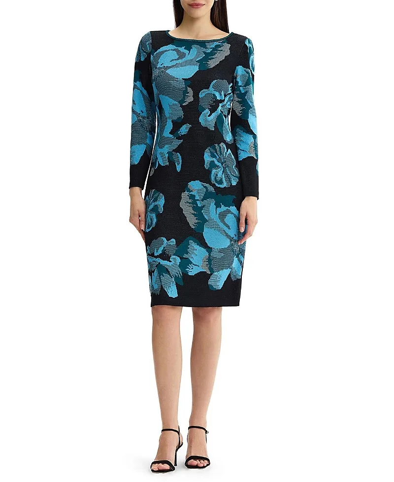 Floral Jacquard Soft Knit Midi Dress by Ming Wang