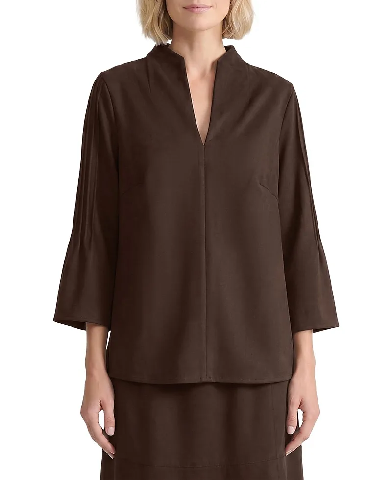 Flare Sleeve Faux Suede Blouse by Ming Wang