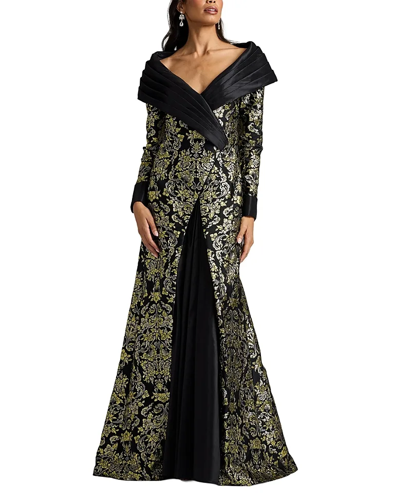 Sorella Jacquard Portrait Collar Gown by Tadashi